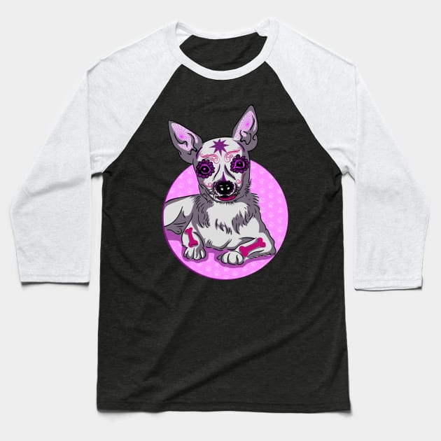 'Chihuahua Candy Skull' Awesome Skull Dog Gift Baseball T-Shirt by ourwackyhome